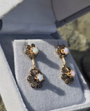 14k gold floral opal dangle estate earrings