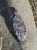 14k white gold Deco c.1920's diamond filigree brooch pin pendant necklace