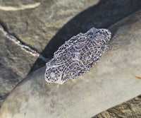 14k white gold Deco c.1920's diamond filigree brooch pin pendant necklace