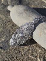 14k white gold Deco c.1920's diamond filigree brooch pin pendant necklace