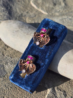 14k gold Retro mid-century c.1940's - 1950's ruby and diamond estate earrings