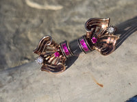 14k gold Retro mid-century c.1940's - 1950's ruby and diamond estate earrings