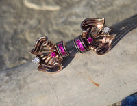 14k gold Retro mid-century c.1940's - 1950's ruby and diamond estate earrings