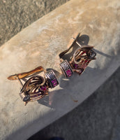 14k gold Retro mid-century c.1940's - 1950's ruby and diamond estate earrings