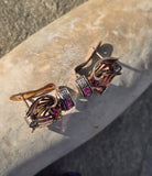 14k gold Retro mid-century c.1940's - 1950's ruby and diamond estate earrings