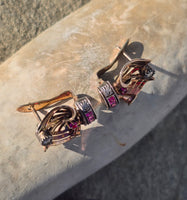14k gold Retro mid-century c.1940's - 1950's ruby and diamond estate earrings