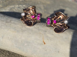 14k gold Retro mid-century c.1940's - 1950's ruby and diamond estate earrings