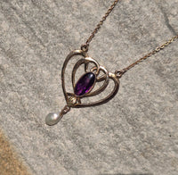 10k gold Victorian amethyst and pearl necklace pendant lavaliere