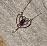 10k gold Victorian amethyst and pearl necklace pendant lavaliere
