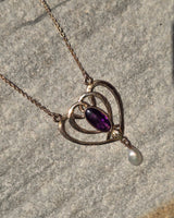 10k gold Victorian amethyst and pearl necklace pendant lavaliere