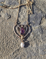 10k gold Victorian amethyst and pearl necklace pendant lavaliere