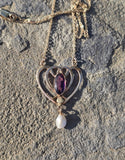 10k gold Victorian amethyst and pearl necklace pendant lavaliere