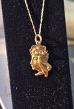10k gold Victorian seed pearl lady face vintage pendant necklace