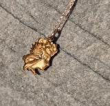 10k gold Victorian seed pearl lady face vintage pendant necklace