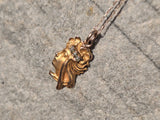 10k gold Victorian seed pearl lady face vintage pendant necklace