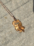 10k gold Victorian seed pearl lady face vintage pendant necklace