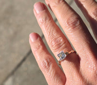 14k gold two tone floral diamond solitaire antique estate ring