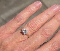 14k gold two tone floral diamond solitaire antique estate ring