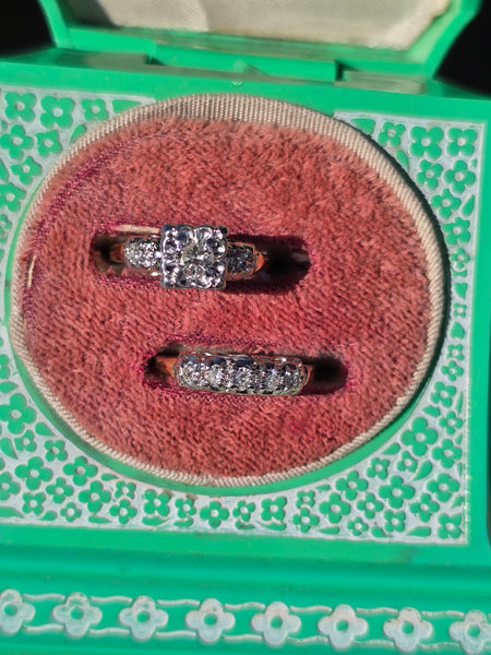 14k gold two-tone vintage diamond bridal set