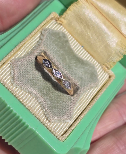 14k gold two tone 3 diamond estate wedding stackable band