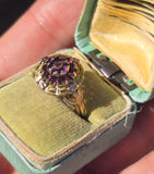 10k gold floral amethyst cluster antique ring