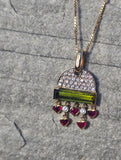 18k gold contemporary green tourmaline, diamond and ruby necklace pendant