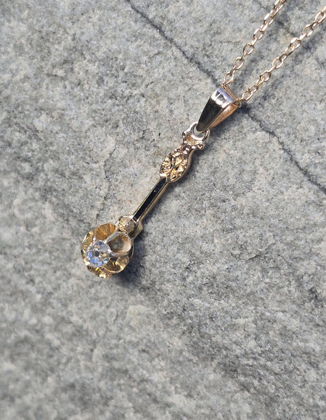 14k gold old mine cut diamond and enamel antique necklace pendant lavaliere