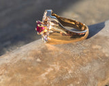 14k gold diamond and ruby horseshoe estate ring