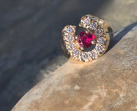 14k gold diamond and ruby horseshoe estate ring
