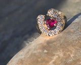 14k gold diamond and ruby horseshoe estate ring