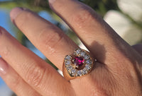 14k gold diamond and ruby horseshoe estate ring