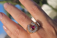 14k gold diamond and ruby horseshoe estate ring