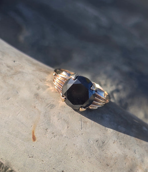14k gold 4.24ct black diamond estate ring