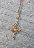 14k gold old mine cut diamond and pearl antique necklace pendant lavaliere