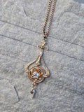 14k gold old mine cut diamond and pearl antique necklace pendant lavaliere