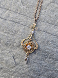 14k gold old mine cut diamond and pearl antique necklace pendant lavaliere
