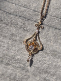 14k gold old mine cut diamond and pearl antique necklace pendant lavaliere