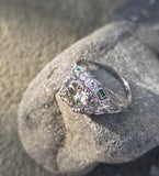 platinum Art Deco c.1920's European cut diamond and emerald estate vintage antique ring