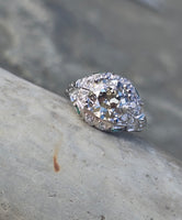 platinum Art Deco c.1920's European cut diamond and emerald estate vintage antique ring