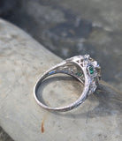 platinum Art Deco c.1920's European cut diamond and emerald estate vintage antique ring