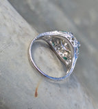 platinum Art Deco c.1920's European cut diamond and emerald estate vintage antique ring