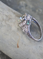 platinum Art Deco c.1920's European cut diamond and emerald estate vintage antique ring