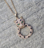 14k gold door knocker panther diamond necklace pendant - 18k chain
