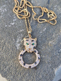 14k gold door knocker panther diamond necklace pendant - 18k chain