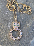14k gold door knocker panther diamond necklace pendant - 18k chain