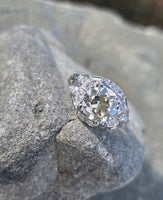 platinum Art Deco c.1920's European cut diamond and emerald estate vintage antique ring