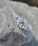 platinum Art Deco c.1920's European cut diamond and emerald estate vintage antique ring