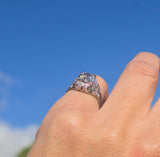 platinum Art Deco c.1920's European cut diamond and emerald estate vintage antique ring