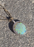 14k gold Australian opal and diamond reversible halo necklace pendant