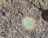 14k gold Australian opal and diamond reversible halo necklace pendant